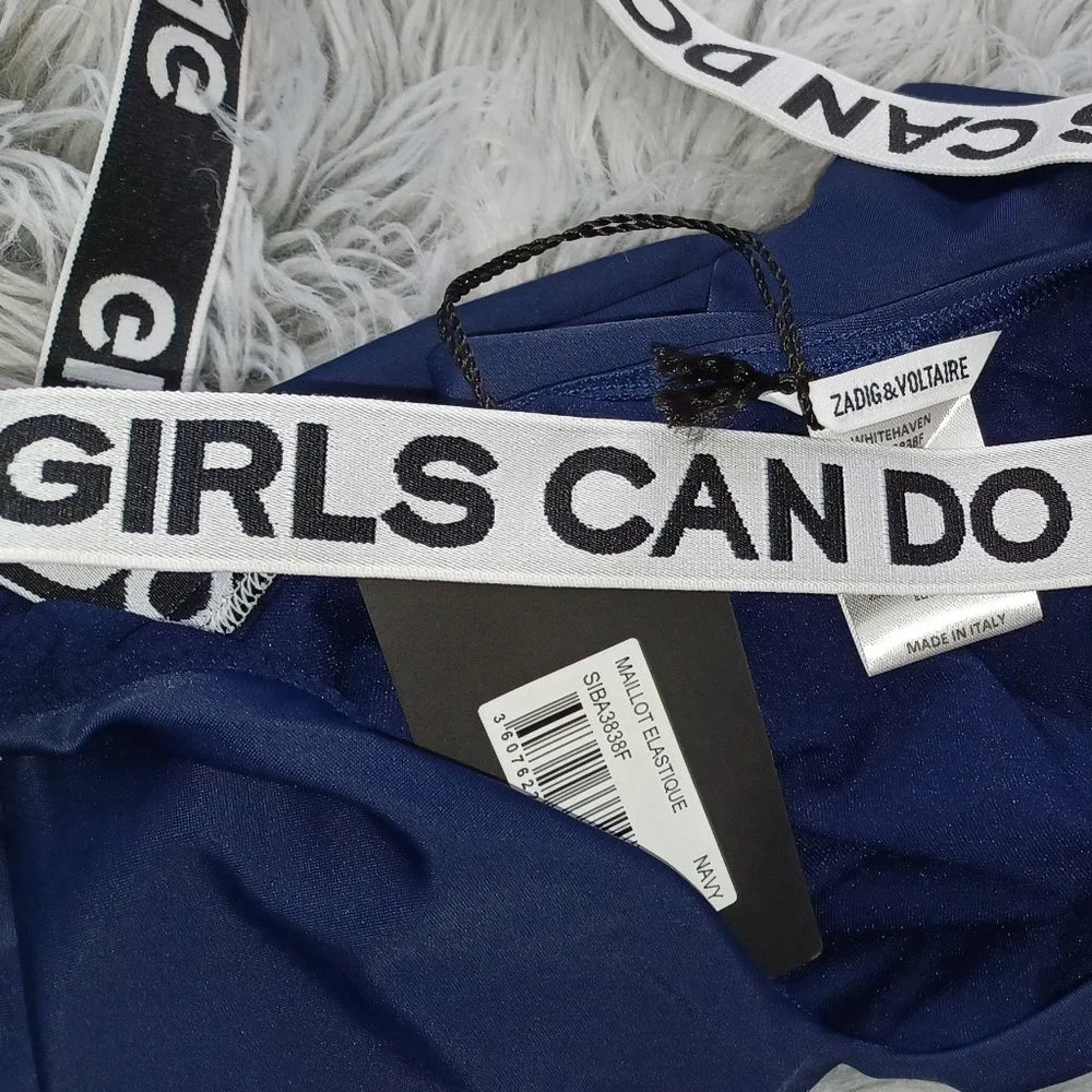 New Zadig & Voltaire Girls Can Do Anything Navy One Piece Swimsuit - Picture 7 of 8